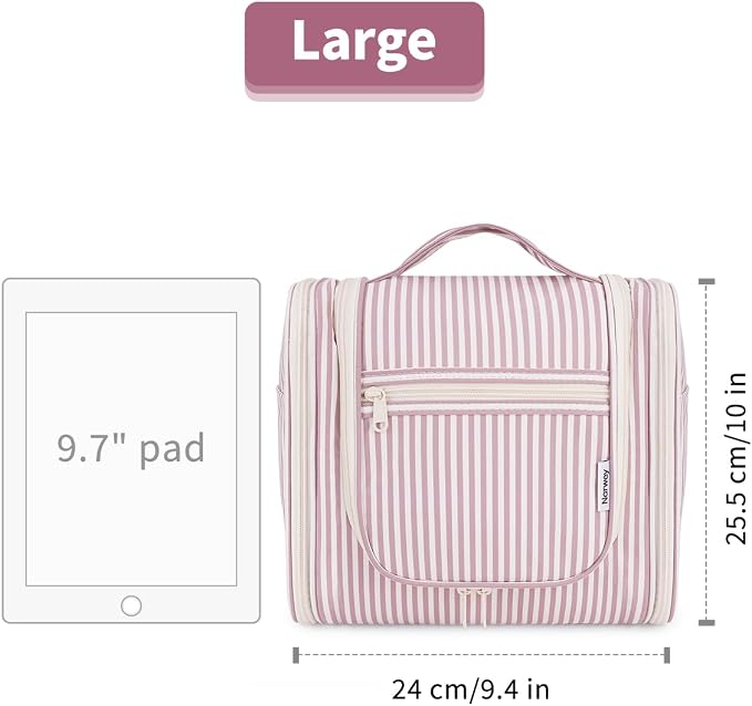 Narwey Striped Hanging Travel Toiletry Bag for Women, Travel Bag for Toiletries, Makeup Bag Organizer Cosmetic Bags Make Up Bags for Women (Dusty Rose Stripe) - Image 7