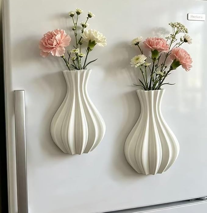 Elegant Vase Magnets for Fridge, Minimalist Flower Arrangement Holders, Nordic Style Hydroponic Vases, Magnetic Refrigerator Decor for Kitchen Bedroom Storage Office, 2 Pieces, White - Image 7
