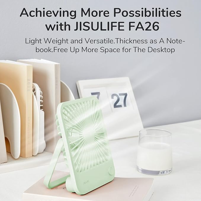 JISULIFE Desk Fan Battery Rechargeable, 180°Foldable Portable Personal Fan | 4500mAh Long-lasting Battery, 4 Speeds Adjustable for Home Office Travel Outdoor Gifts for Women Men-Green - Image 4