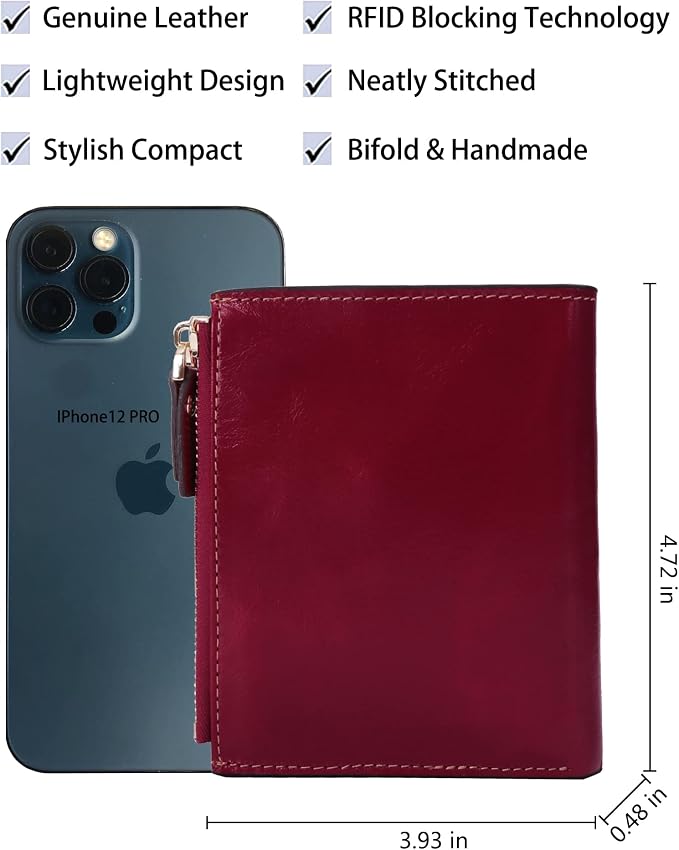 Women's RFID Blocking Leather Small Compact Bi-fold Zipper Pocket Wallet Card Case Purse with id Window - Image 4
