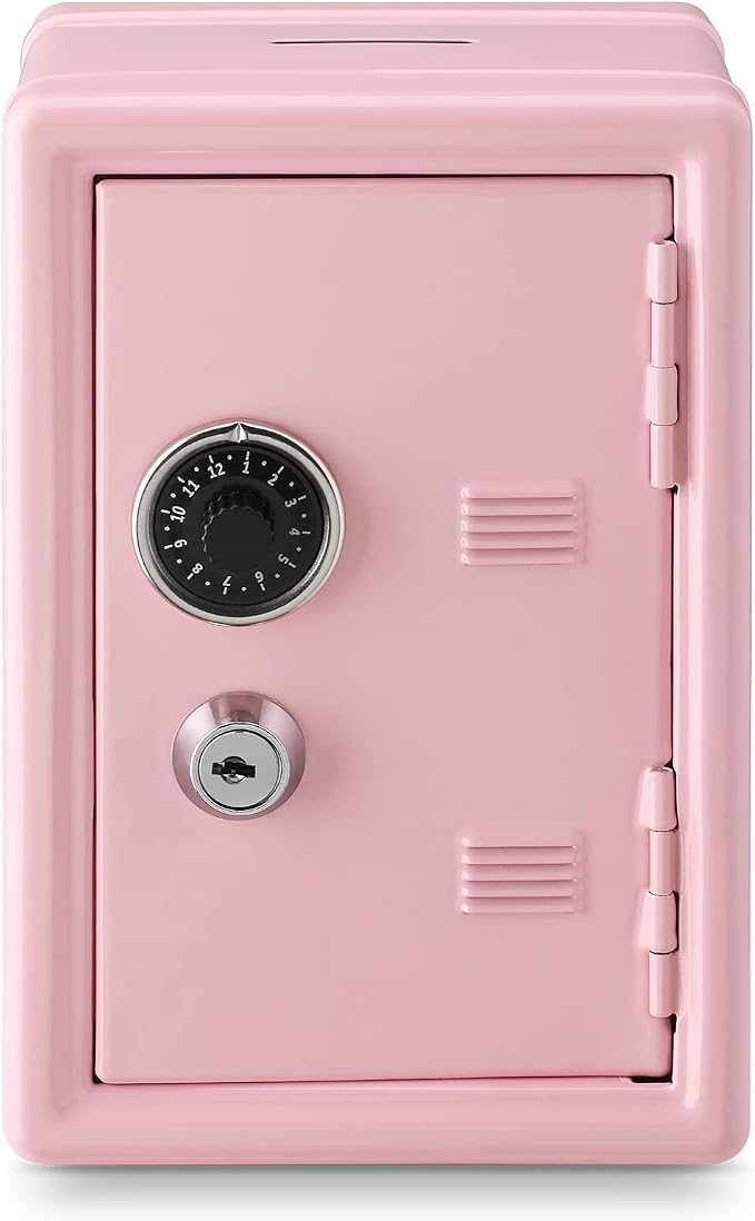 Younion Mini Money Safe and Cash Lock Box, 4.6"x 4.2"x 6.9" Pink by Younion