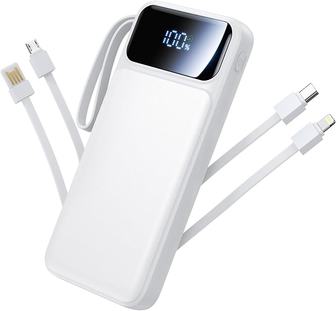 Power Bank, Portable Charger with Built in Cable 22.5W Fast Charging Battery Pack 10000mAh Slim 6 Outputs 3 Inputs LED Display Phone Charger for iPhone Samsung Pixel Moto iPad Travel Essential Gift by Aioneus