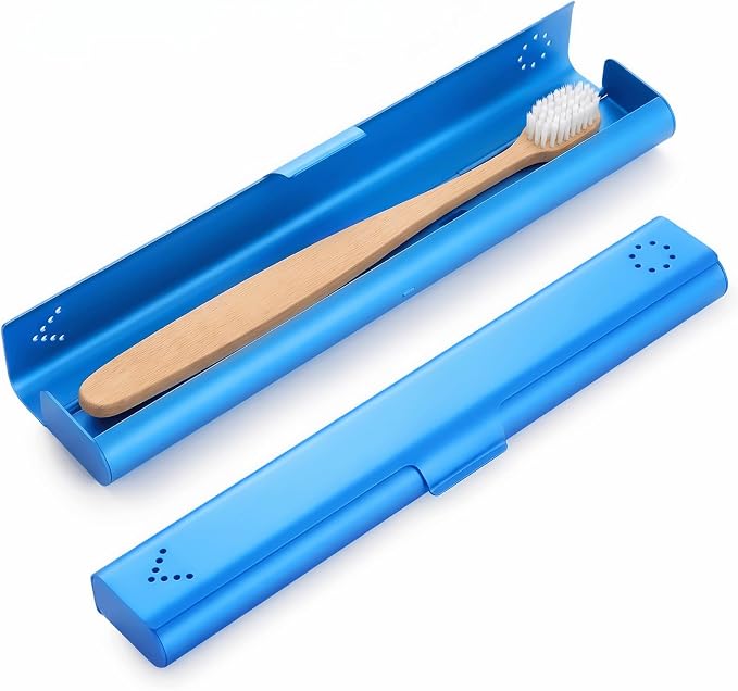 Toothbrush Travel Case Aluminum, Portable Toothbrush Holders Travel, Manual Toothbrush Case Container for Traveling, Bathroom, Camping, Business Trip-1Pack Blue by Unknown