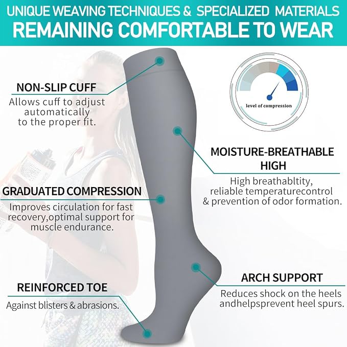 COOLOVER Copper Compression Socks for Women and Men(6 Pairs)-Best Support for Running, Athletic, Travel - Image 5