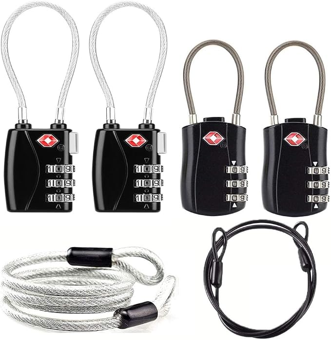 TSA Locks, Digit Combination Padlocks and Steel Cable Combination Travel Security Lock for Baggage, Suit Case, Gym, Bike Locks (TSA Luggage Locks-4) by YSSHUI