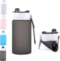Collapsible Water Bottles 19oz with Spout & Carabiner, Odorless BPA-Free Silicone, Leak-Proof Foldable Reusable Bottle - Perfect for Travel Sports Gym Hiking Camping Cycling - Clear Black by VadoWorld