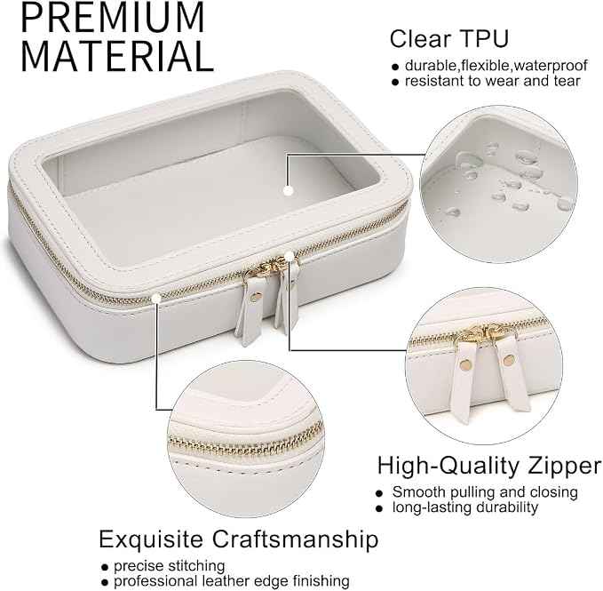Pinkmik Clear Makeup Bag Transparent Travel Case for Cosmetics and Toiletries Women's Clear Car Bag with Zipper (White, Small) - Image 5