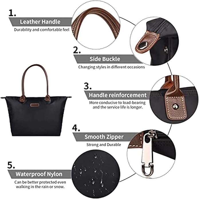 Tote Bags for Women, Foldable Tote Bag with Zipper Top-Handle Purse Waterproof Shoulder Hobo bags Handbags for Travel - Image 5