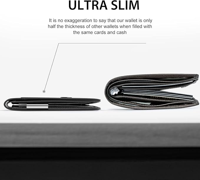 GSOIAX Slim Wallet for Men Rfid Blocking Leather Bifold Front Pocket Carbon Fiber Men's Money Clips Credit Card Holder With Gift Box (Black money clip) - Image 2
