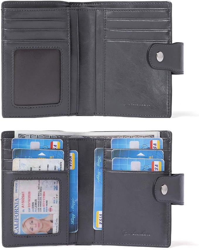 BOSTANTEN Leather Womens Wallet Small RFID Blocking Credit Card Holder | Removable ID Window, Zipper Coin Pocket, Bifold, Minimalist, Fits Small Purses, Daily Use, Ladies Gifts, Deep Grey - Image 2