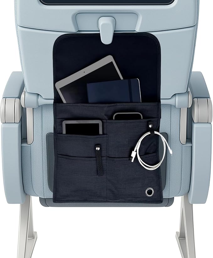 Airplane Pocket Organizer | Tray Table Cover | In Flight Seat Back Organizer Bag | Commuter Essential Travel Bag | Media Pouch For Flying | Travel Gift | Attaches To Luggage by so-mine