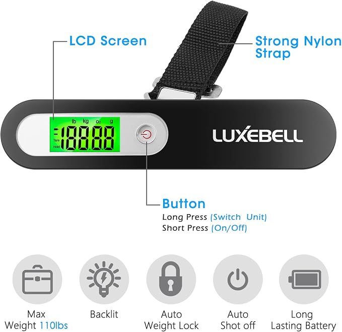Digital Luggage Scale Vacation Travel Essentials Accessories Gifts for Traveler Portable Suitcase Handheld Weight Scale 110 lbs Hanging Baggage Travel Must Haves - Image 2