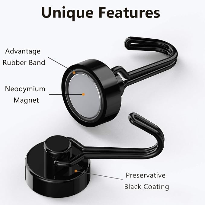 Tohoer Magnetic Hooks, Neodymium Magnets Hook Heavy Duty 30LBS with Rust Proof for Fridge, Refrigerator, Oven, Grill, BBQ, Key, Tools Holder, Utensil, Kitchen, Outdoor, Magnet for Hanging Wreaths - Image 2