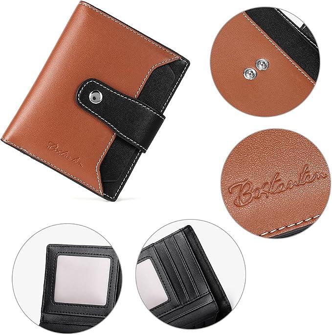BOSTANTEN Leather Womens Wallet Small RFID Blocking Credit Card Holder | Removable ID Window, Zipper Coin Pocket, Bifold, Minimalist, Fits Small Purses, Daily Use, Ladies Gifts, Brown-Black - Image 4