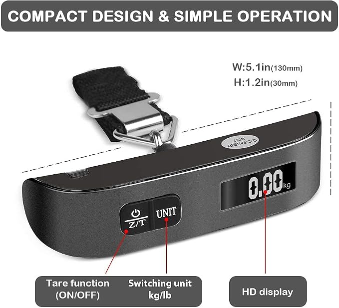 travel inspira Luggage Scale, Travel Essentials, Portable Digital Hanging Baggage Scale for Travel, Suitcase Weight Scale - Image 3