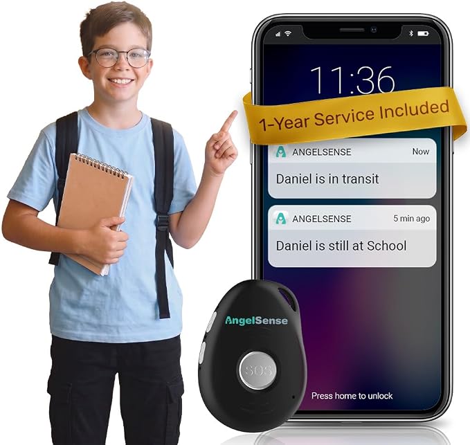 AngelSense GPS Tracker for Kids - Autism, Elderly, 1 Year Service Included | App with Real-Time GPS, 2-Way Voice, SOS Button, First Responder Alerts, AI Risk Alerts, Safe Ride Monitoring, Fall Detection by AngelSense