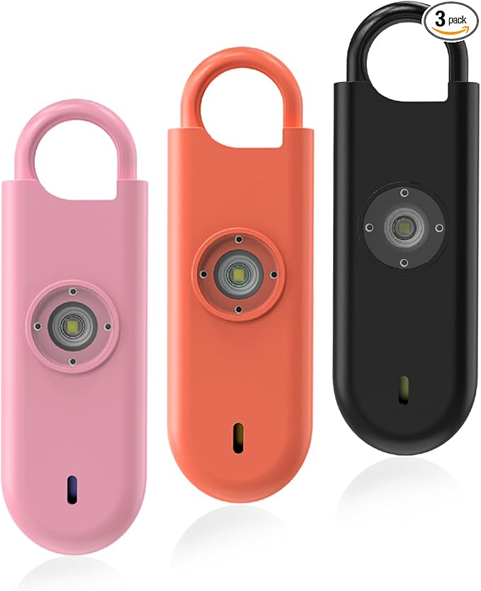 Fauxomor 140dB Personal Safety Alarm for Women 3pack Self Defense Keychain | Super Loud Siren with Low Battery Notice & Strobe Light, Long Battery Life, Portable for Kid College Girl, Pink+Orange+Black by Fauxomor