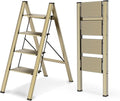 Aluminum 4 Step Ladder, Foldable Step Stool, 300lbs Load, Gold | Folded 43''H x 2''T; Net 9.9 lbs; Rigid Aluminum Steps; No Assembly; For Home, Kitchen, Office, Pantry, Closets, Cabinets by WOAWOAHOME