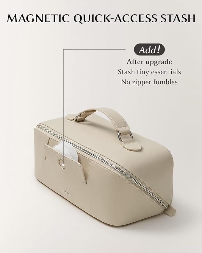 EACHY Travel Makeup Bag for Women, Provence Cosmetic Bag, Beige, Medium | Provence-style organizer with TPU brush holder, extra pockets and wipe-clean exterior for makeup and travel essentials - Image 5