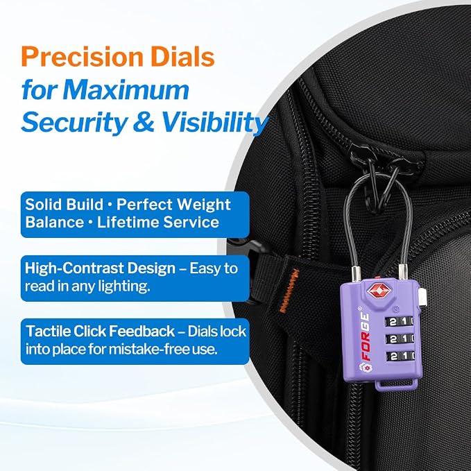 Forge TSA Approved Luggage Locks, Re-settable Combination with Alloy Body, Light Purple 2 PK, for Luggage, Suitcase, Backpack and More. - Image 4