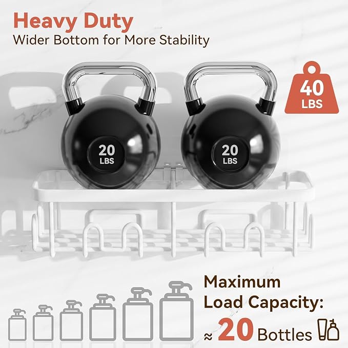 Shower Caddy Adhesive, Rustproof Shower Organizer, Wall Shower Rack | Large Capacity Shower Shelves for Inside Shower, Shampoo Shower Holder, White, 3 Caddies, 1 Soap Dish, 1 Toothbrush Holder - Image 4