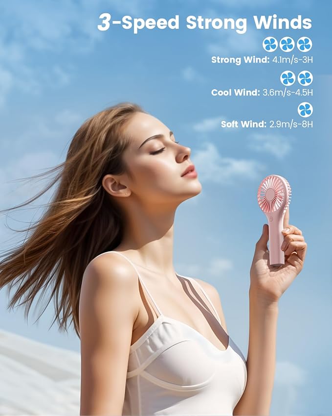 Edvision Portable Mini Fan - Powerful Personal Handheld Fan with 3 Speeds, Cute and Small, USB Rechargeable for Travel/Lash/Makeup/Outdoor/Home-2 Pack - Image 2