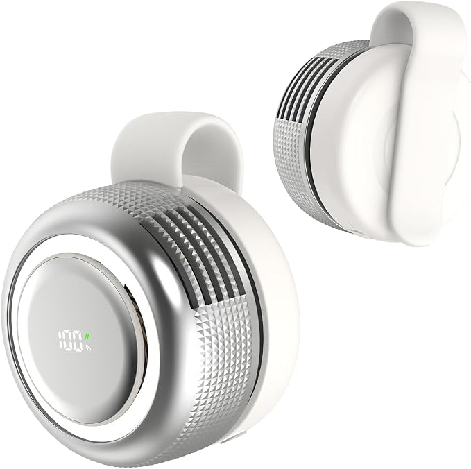 Mini Bladeless Clip on Fan with LED Light, 5-Speed Portable Silent Fan for Office, Hospital, Library, Travel, Hiking, Hands-Free Personal Fan for Outdoor, Summer Travel Gift (White) by SULVGO