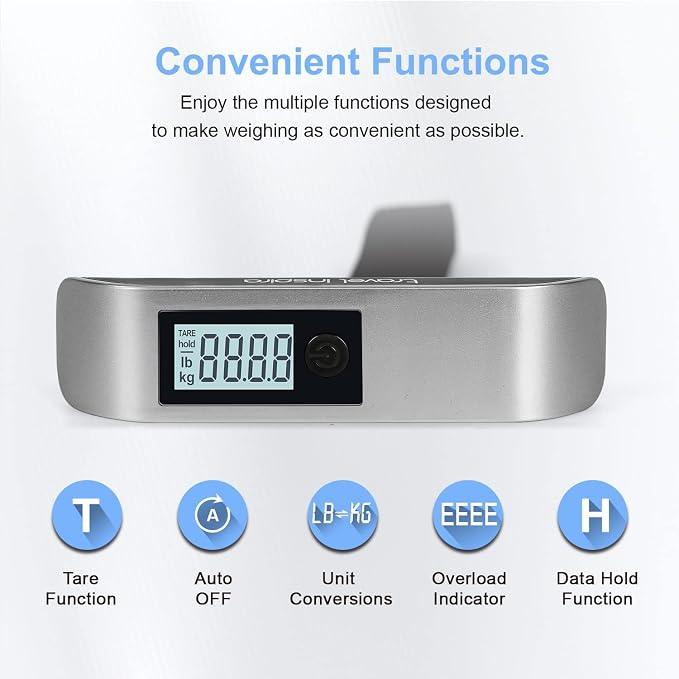 travel inspira Luggage Scale, Portable Digital Hanging Baggage Scale for Travel, Suitcase Weight Scale with Rubber Paint, 110 Pounds, Battery Included - Image 2