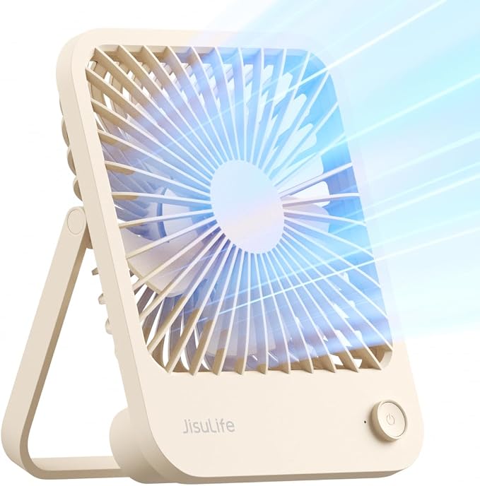 JISULIFE Small Desk Fan, 180° Foldable Portable Fan | Battery Operated, 4 Speeds Adjustable Ultra Quiet for Home Office Travel Outdoor-Brown by LivechillStaycool