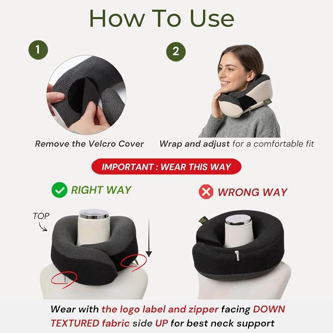 Travel Neck Pillow for Airplanes, Bamboo Charcoal Memory Foam | 360° Chin Support, Neck Pillow for Long Flights, Removable & Washable Cover, Travel Kit Included, 2 Color - Image 7