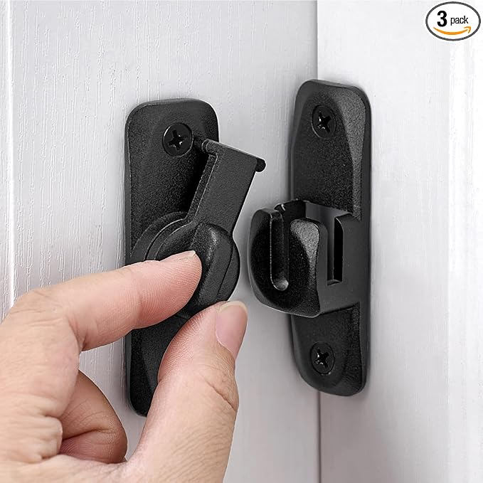 3 Pcs Matte Black 90/180 Degree Sliding Door Latches,Right Angle Door Lock | Zinc Alloy Flip Latch,Barn Door Latch,Cabinet Lock,for bedroom,cabinet,drawer,Gardens,Wine Cabinet,garage,window,Pet Cage by Wocoe
