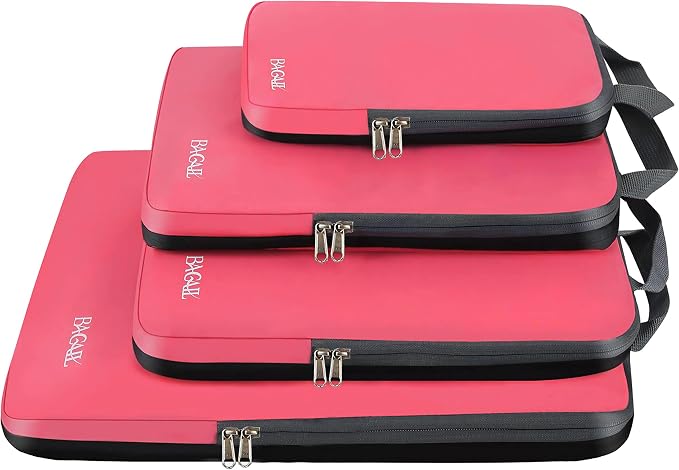 BAGAIL 4 Set/6 Set/8 Set Compression Packing Cubes Travel Accessories Expandable Packing Organizers (Cloth Pattern, 4-Coral) by BAGAIL