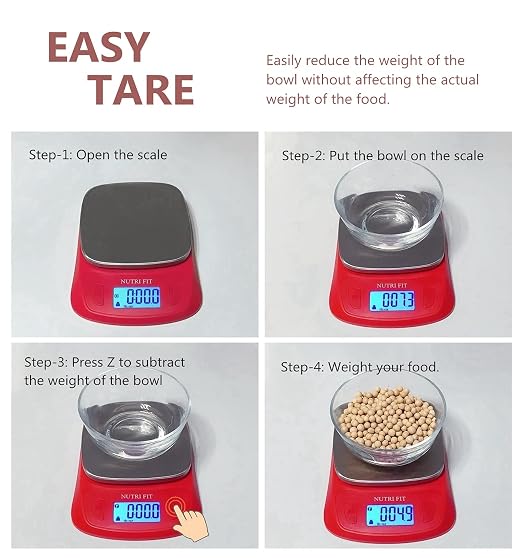 Ultra Slim Food Scale Digital Kitchen Scales Weight Grams Oz Red | Stainless Steel Panel, 1g Increment, Max 11lbs, Backlit Screen, High Precision, Coffee Making, Meal Prep, Include Batteries - Image 4