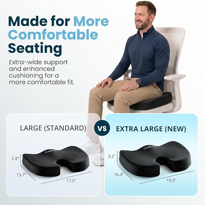 ComfiLife Extra Large Gel & Memory Foam Seat Cushion - Doctor Recommended Office Chair, Car Seat, Lifting Cushion - Back & Sciatica Pain Relief - Wide Seat Cushion for Big & Tall (Black) - Image 2