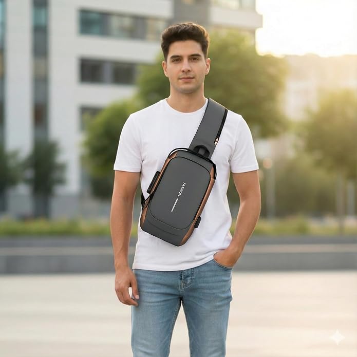 Unisex Anti-Theft Sling Bag with USB Port, Water-Resistant Crossbody Chest Backpack for Travel & Work - Image 8