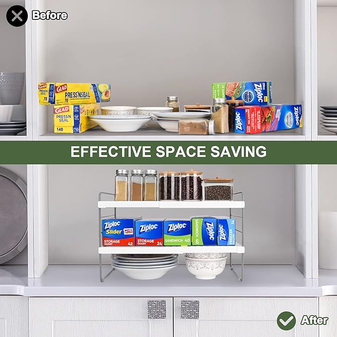 2 Pack Expandable Kitchen Wrap Organizer Rack, Height & Width Adjustable Aluminum Foil and Plastic Wrap Organizer for Pantry, Cabinet Food Wrap Organization and Storage - (3 Tier 9.8 to 15.6"L) - Image 3