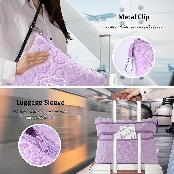 Travel Blanket, Airplane Blanket, Ultra-Soft, Warm & Lightweight, 65x40 in, Outdoor Blanket Essentials for Women, Men & Kids, Included Eye Mask, Luggage Sleeve & Backpack Clip Heart Purple - Image 5