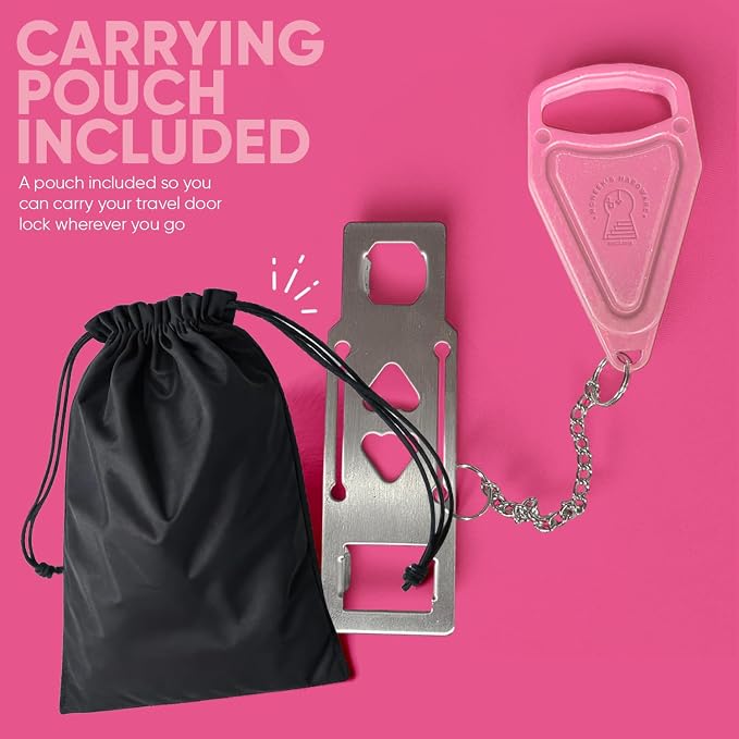 Portable Door Lock Extra Security Essential Safety & Privacy Travel Lockdown, Prevent Entry Stopper, Protect Family While Traveling Home Bedroom Hotel Apartment College (1 Pink) - Image 8