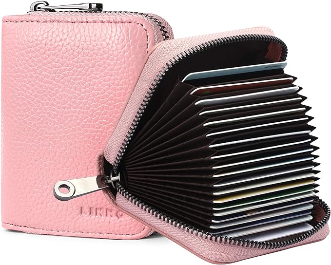 Linno RFID 20 Slots Credit Card Holder Genuine Leather Small Wallet for Women or Men with Zipper by Linno
