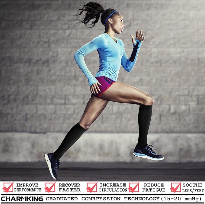 CHARMKING Compression Socks for Women & Men Circulation (8 Pairs) 15-20 mmHg Best Calf Socks Support for Athletic Cycling - Image 2