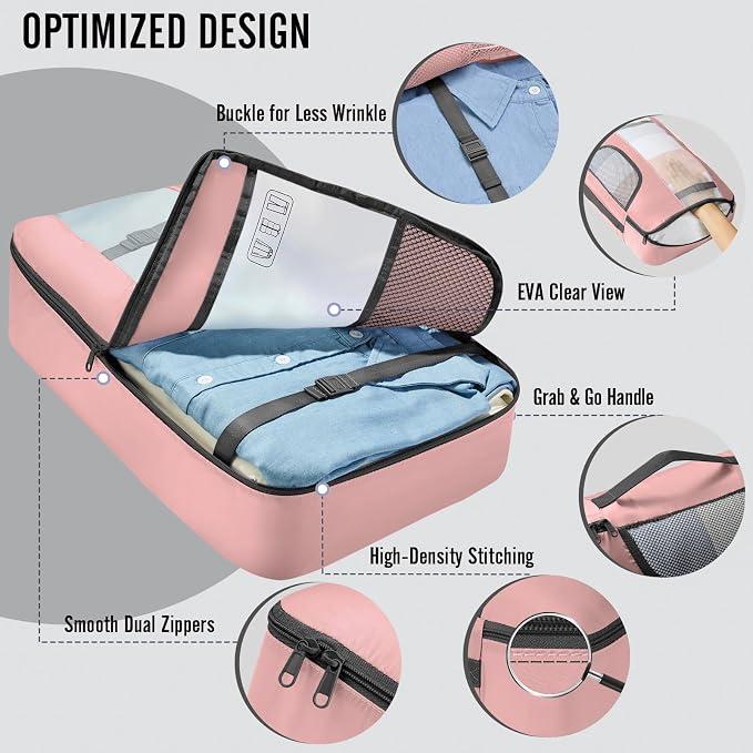 Veken 8 Set Packing Cubes for Travel Essentials,Anti-Wrinkle Buckled Suitcase Organizer for Shoe & Toiletry Bag,Carry On Luggage Bag with 99+ Count Mesh Holes for Airplane & College Dorm Accessories - Image 4