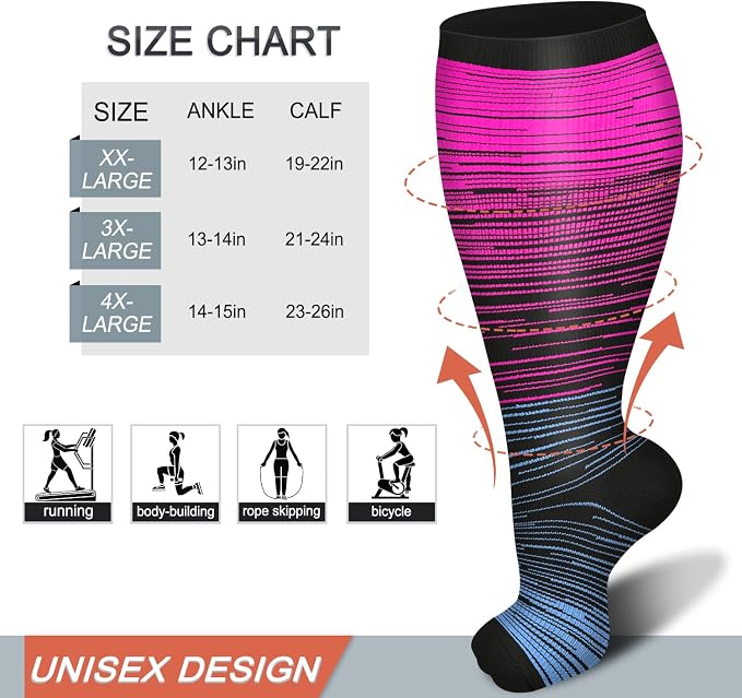 Diu Life 3 Pairs Plus Size Compression Socks for Women and Men Wide Calf Extra Knee High Support for Circulation - Image 7