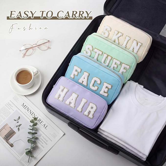 Preppy Makeup Bags Chenille Letter Stuff Bag Nylon Cosmetic Pouch Cases with Zipper for Women Travel Toiletry(Soft Pastel,Classic,4 Pcs) - Image 7