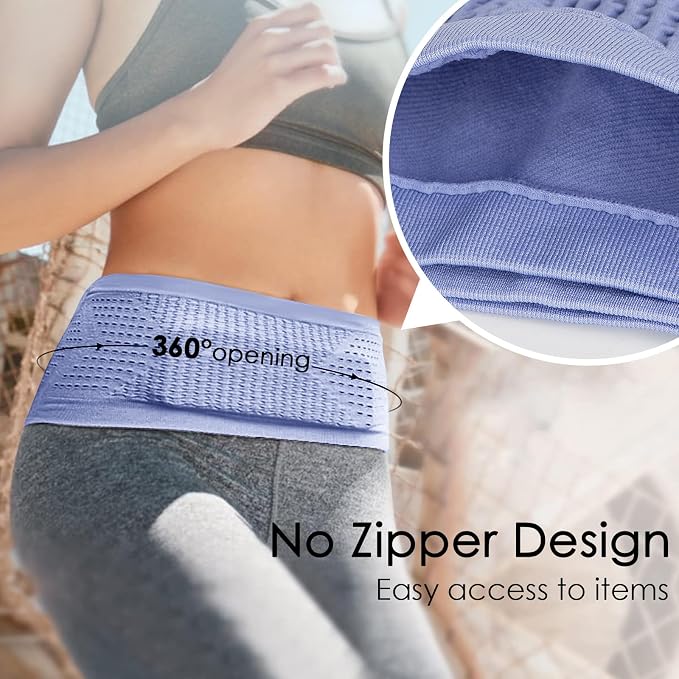Slim Running Belt, No-Bounce Hidden Waist Pack with 360° Opening for Soft Flask, Cellphones, Keys or Gels, Purple, Medium - Image 3
