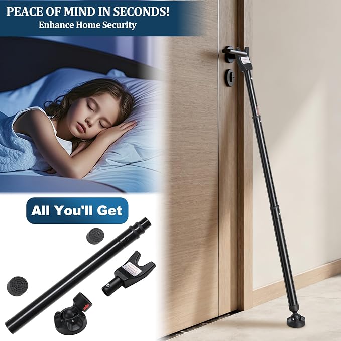 3-in-1 Door Security Bar, Heavy-Duty Metal Rod Sliding Patio Door Security Bar with 2.8" Non-Slip Base, 16"-41.7" Adjustable Door Barricade Security Bars for Doors & Windows,Home,Renters,Apartments - Image 3