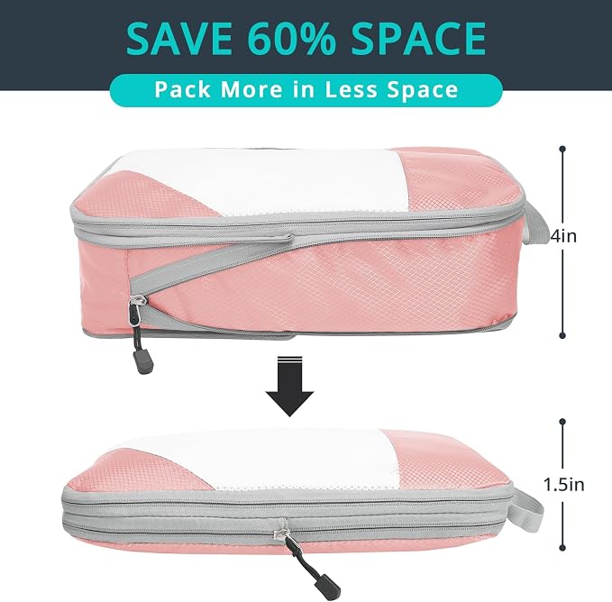 Compression Packing Cubes 10 Set, Compressible Space-Saving Packing Cubes for Travel - Compression Bags, Luggage Organizer, Travel Essentials for Women, Pink - Image 2