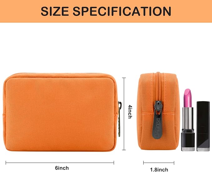 E-Tree Cute Small Makeup Bag,Cosmetic Toiletry Make up Skin Care Little Items Pouch for Purse,Zipper Mini Tech Charger Cable Electronic Organizer Case,Travel Accessories for Women Men Teen,Orange - Image 6