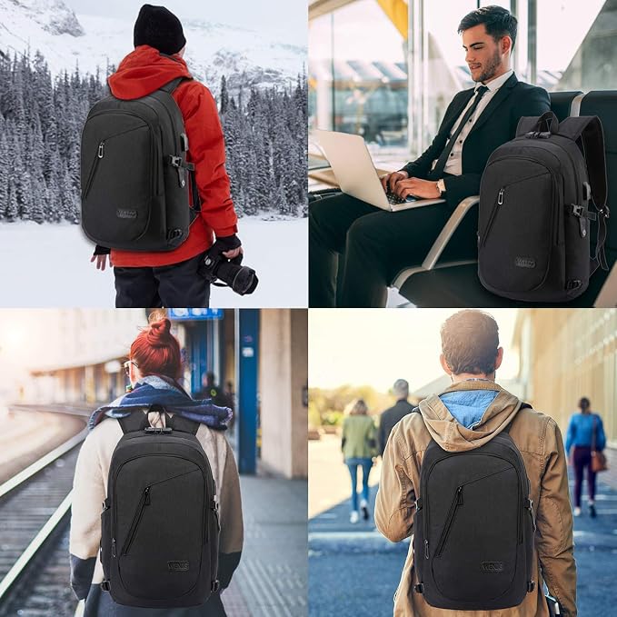 WENIG Anti-Theft Travel Laptop Backpack with USB Charging Port Lock,Water Resistant Slim Work Computer Bag for Men College Bookbags Fits 15.6 Inch Laptop - Image 6