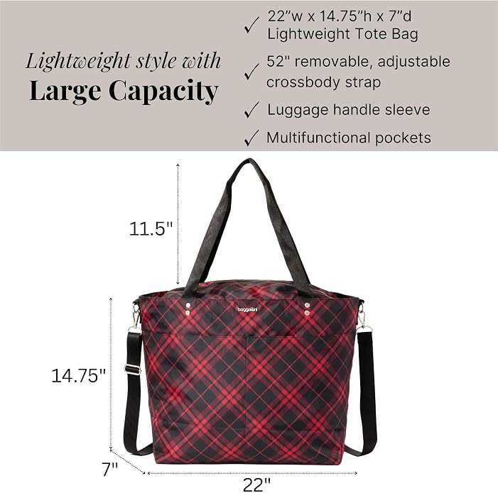 Baggallini Carryall Tote - Lightweight Nylon Zipper Top Weekender Travel Beach Bag w/Luggage Sleeve - Image 4
