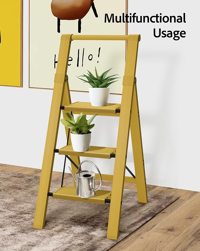 Taranta 3 Step Ladder,Aluminum Step Stool Foldable-Twilight Yellow | Lightweight Folding Ladder with Handgrip,Wide Top Pedal,330lbs Capacity Stepladder for Home,Office,Kitchen - Image 8